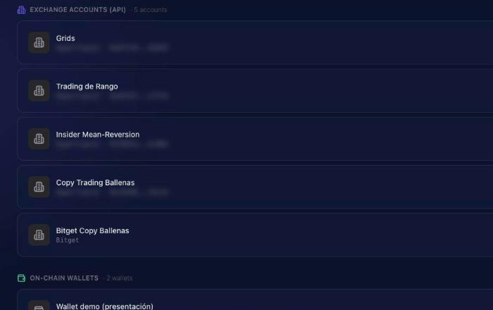 Connected wallets and exchange accounts